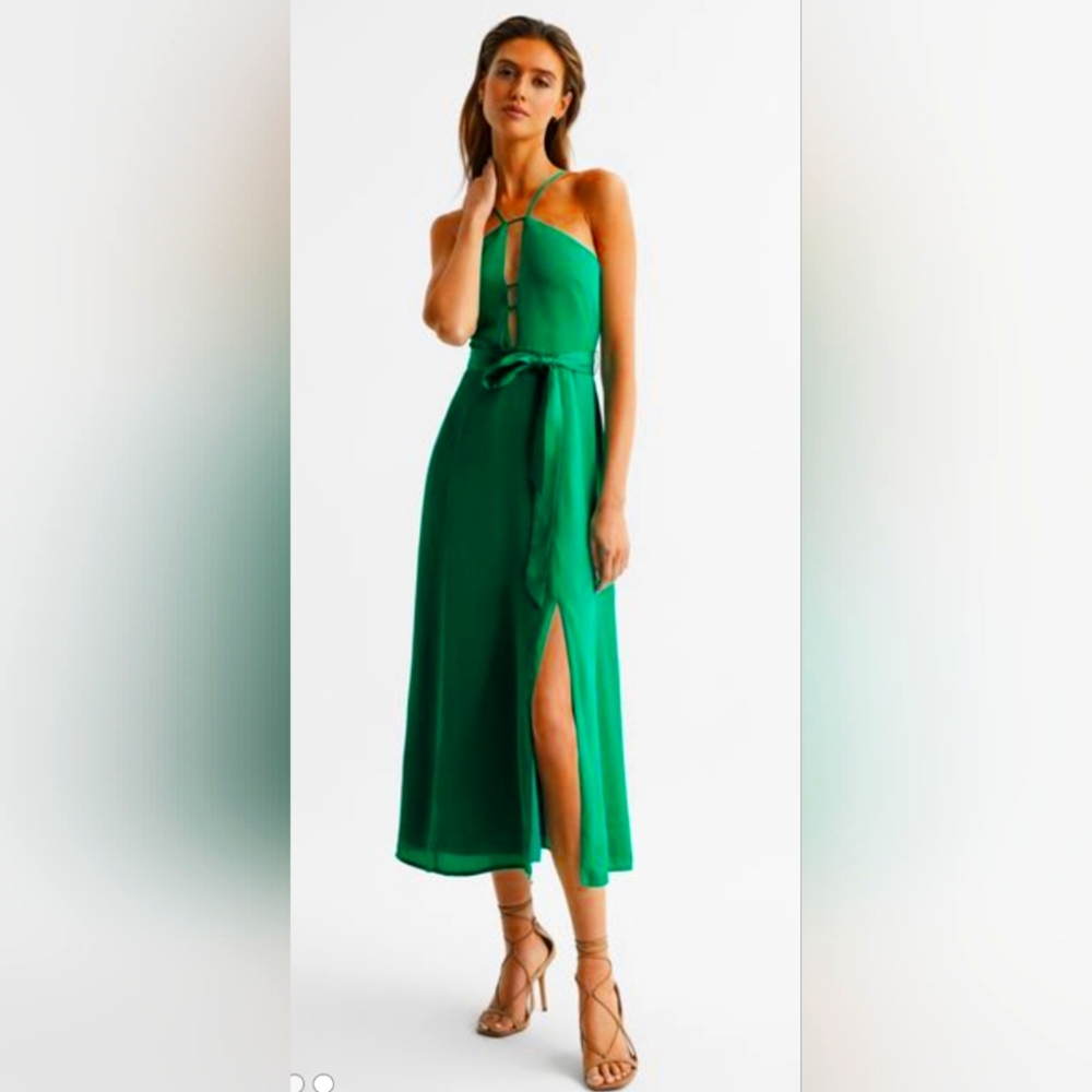 Reiss Arianna Halter Neck Belt Midi Dress Green Size 4 New (dress have no belt)